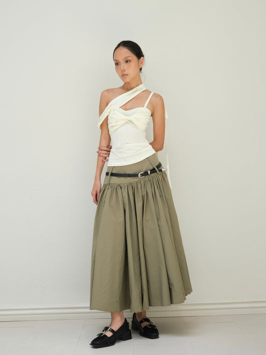 olive-nylon-belt-skirt the idiot