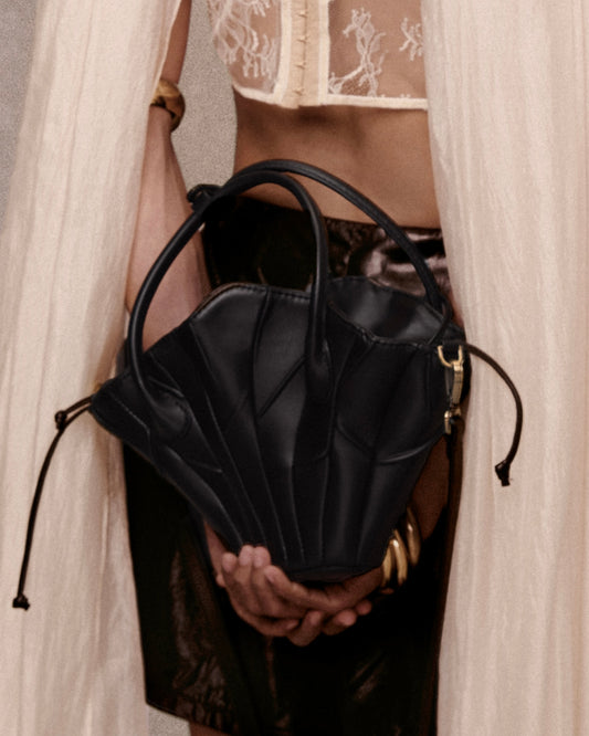 Black Dried Lotus Leaves Leather Bag