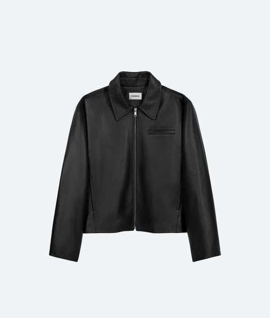 FRAGILE® Black Cropped Leather Jacket fragile club astoud