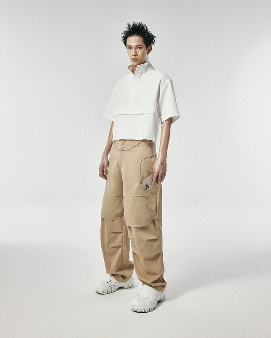 Light Weight Khaki Curved Leg Pants